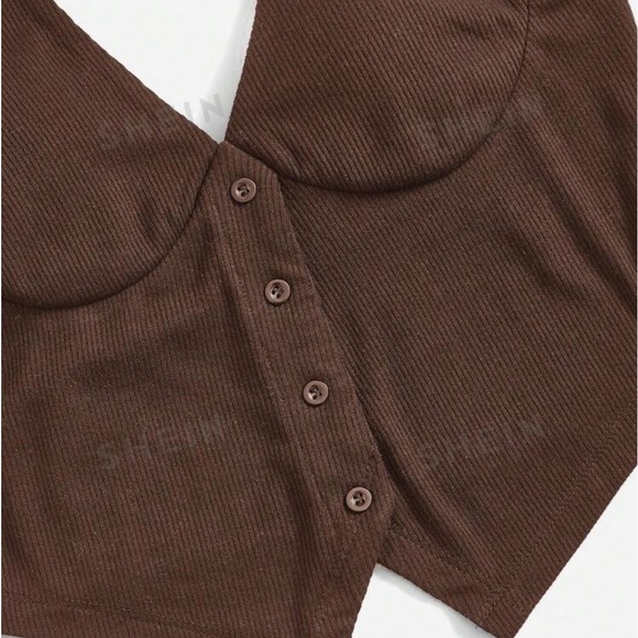 Brand new ribbed button up halter vest crop top~ - Picture 4 of 7